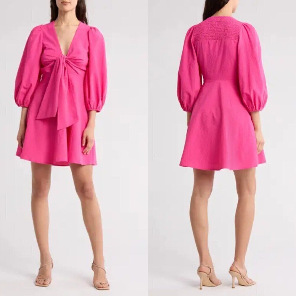 NWT Ted Baker London Jozelyn Seersucker Tie Front Mini Dress in Bright P…